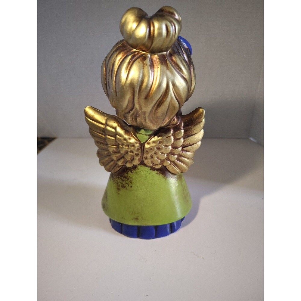 VTG HOLT HOWARD Chalkware Christmas Angel Green Blue Holding Bird Wings Japan 55 - Picture 5 of 14